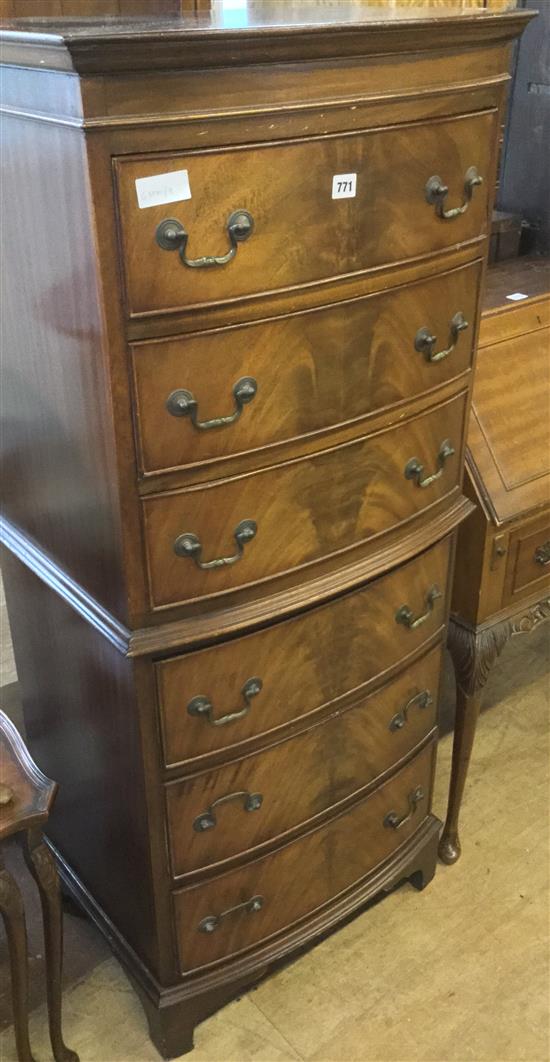 Bow fronted mahogany tallboy